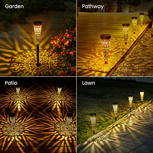 GEARLTIE Solar Lights for Outdoor Garden Pack of 4, 800 mAh Solar Lights for Outdoor Use with Warm/White LED, IP65 Weatherproof Balcony Decoration Garden Metal Lanterns Solar Outdoor Path Patio