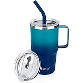 Sursip Insulated Coffee Mug with Handle and Lid, 24 oz Double Wall Vacuum Travel Thermal Coffee Tumbler with Straw for Home, Office Stainless Steel Coffee Cup - Leak proof, BPA Free(Navy-1 Pack)