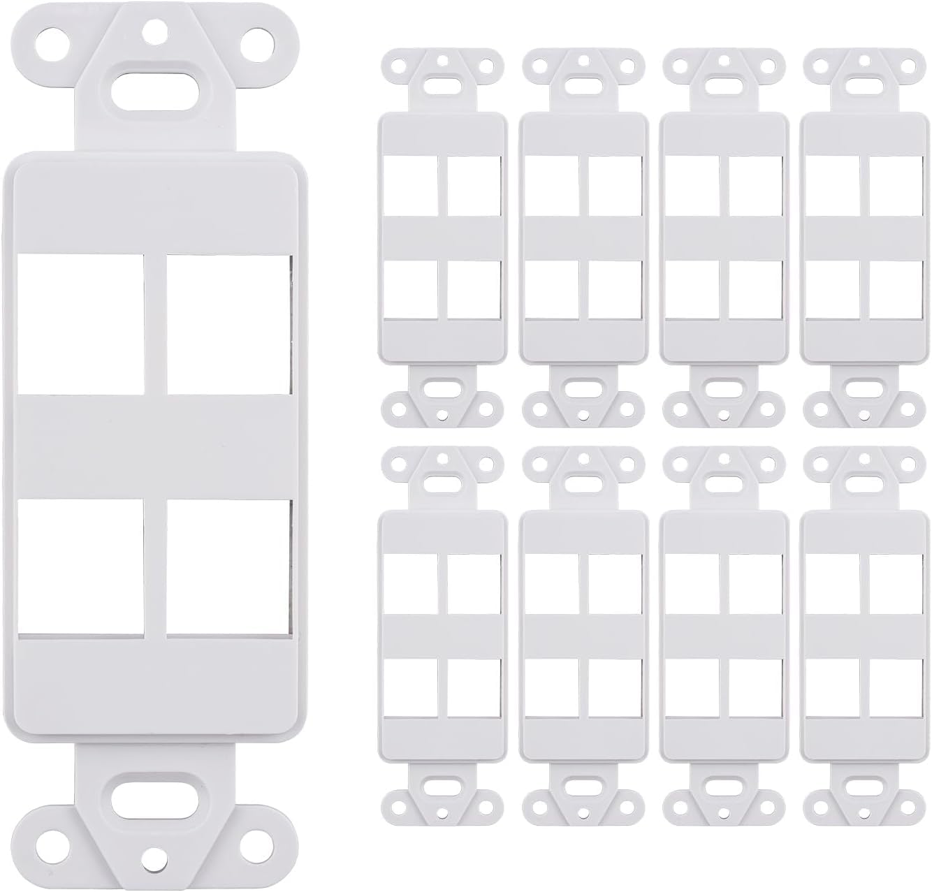 Photo 1 of 10 Pack Keystone Wall Plate 4 Port, White Decorator Insert Cover for Ethernet, HDMI, Coax, Cat6 Cat5, RJ45, Home & Office Installations