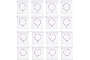 Parliky Christian Party Favors Set 40pcs with Silver Crucifix Rosary Bracelets and 10x12cm Organza Bags,