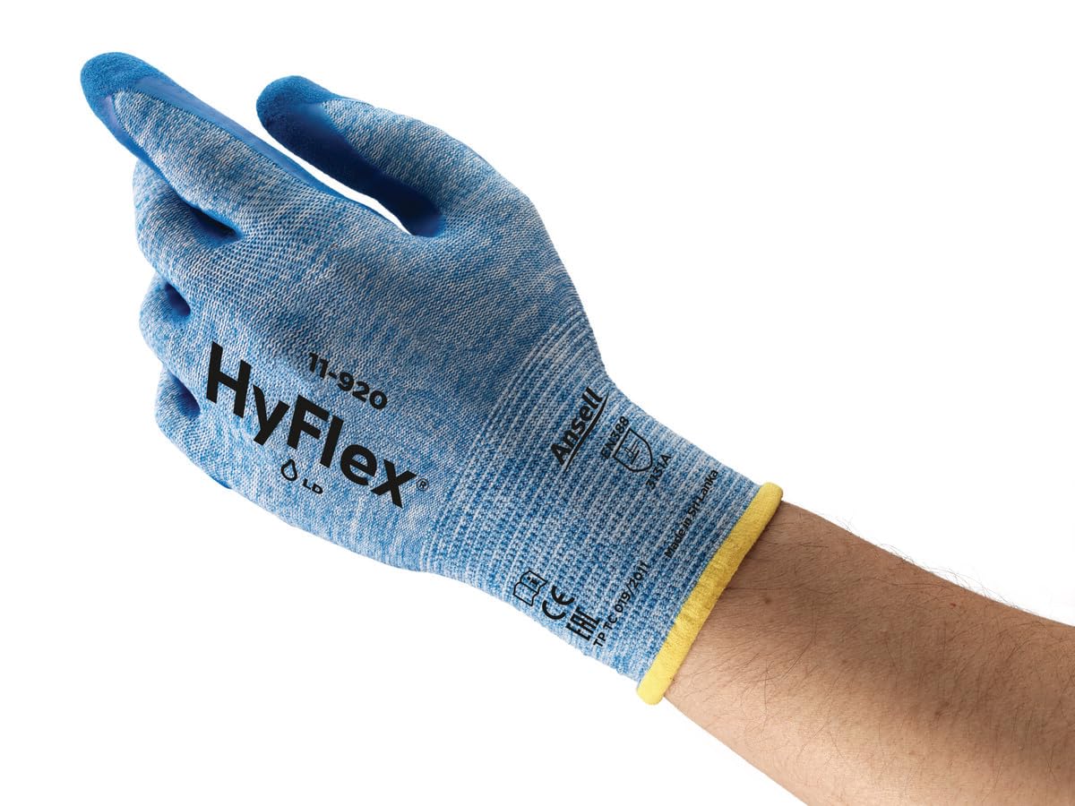 Ansell HyFlex 11-920 Work Gloves for Oily Environments, Mechanics Glove for Multi-Purpose, Second Skin Feel Liner, Mechanical Protection, Reusable, Men Women, Size L (12 Pairs)