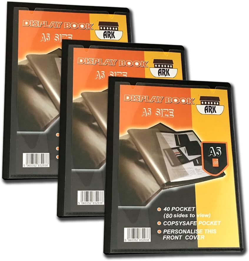3 x A3 Black Display Book 40 Pocket Presentation Folio Presentation