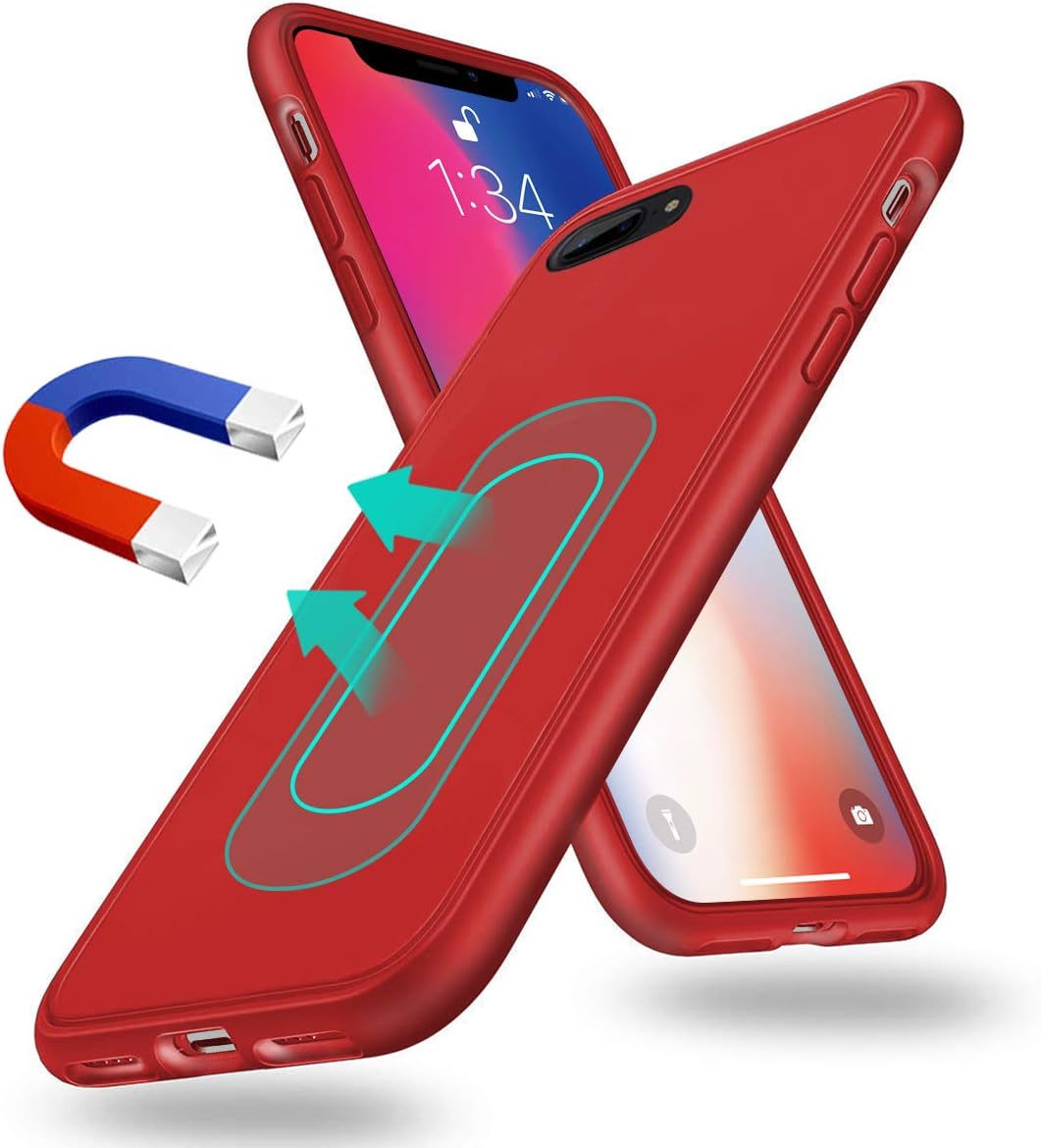Magnetic Case for iPhone 7/8/SE 2,[Invisible Built-in Metal Plate] Ultra Thin Support Magnetic Car Mount,Soft TPU Shockproof Anti-Scratch 360 Protective Cover for iPhone 7/8/SE 2020 4.7'' Red