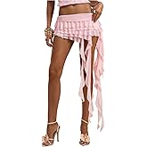 Verdusa Women's Y2k Mesh Ruffle Layered Mini Skirt Asymmetrical Flowy Skirts Festival Rave Date Night Outfits