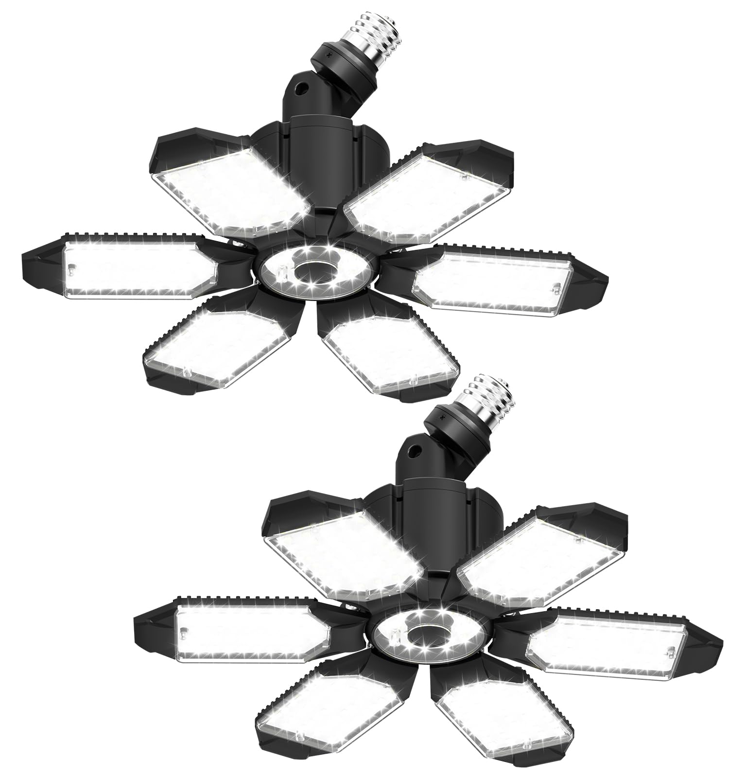 Photo 1 of LED Garage Light 2 Pack Super Bright 15000LM LED Shop Ceiling Lights 6500K Garage Lighting, 360°&180° Adjustable Basement Lights with 6 Deformable Panels Screw in E26 E27 Socket for Storage Barn Attic
