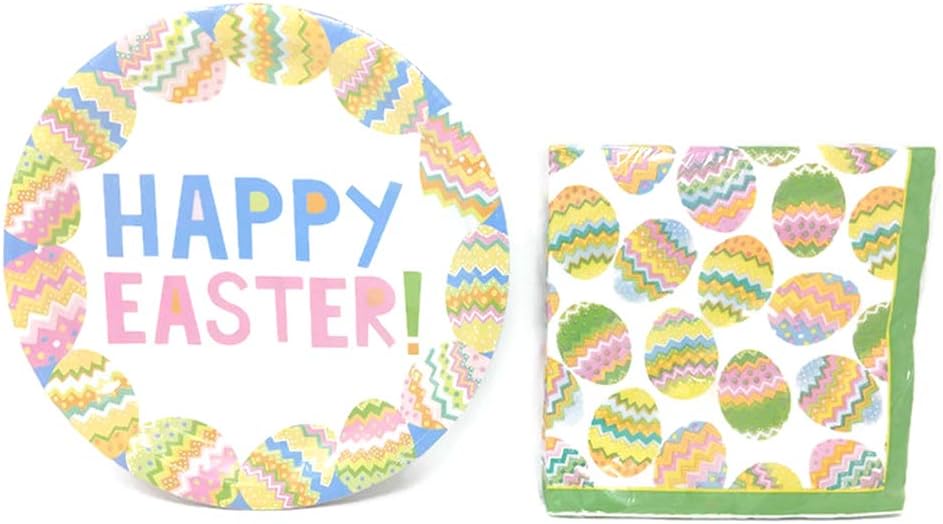 Easter Paper Plates And Napkins Set With Colorful Decorated