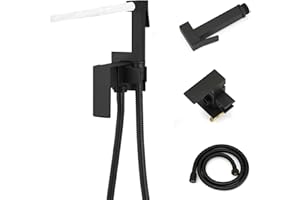 Homevacious Handheld Bidet Sprayer Faucet for Toilet with Hot and Cold Rough-in Valve Adjustable Water Pressure Square Brass Bidet Attachment Set for Feminine Pets and Baby Diaper Washing Matte Black
