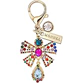 MONNEL MC499 Crystal Bow with Water Droplet Lobster Clasp Charm for Women with Velvet Bag (Rainbow,1 Piece)