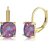 CiNily Leverback Dangle Earrings for Women Girls Hypoallergenic,14K Gold Plated Pendant Earrings Square Opal Hoops Hanging Lever Earrings Fashion Jewelry Gifts for Sensitive Ears