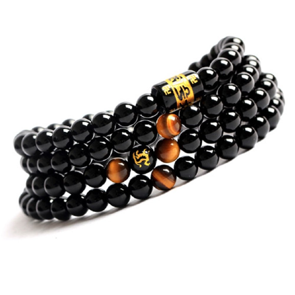 COAI Tibetan OM Onyx Stone Beaded Necklace 108 Mala Beads Wrap Bracelet Necklace