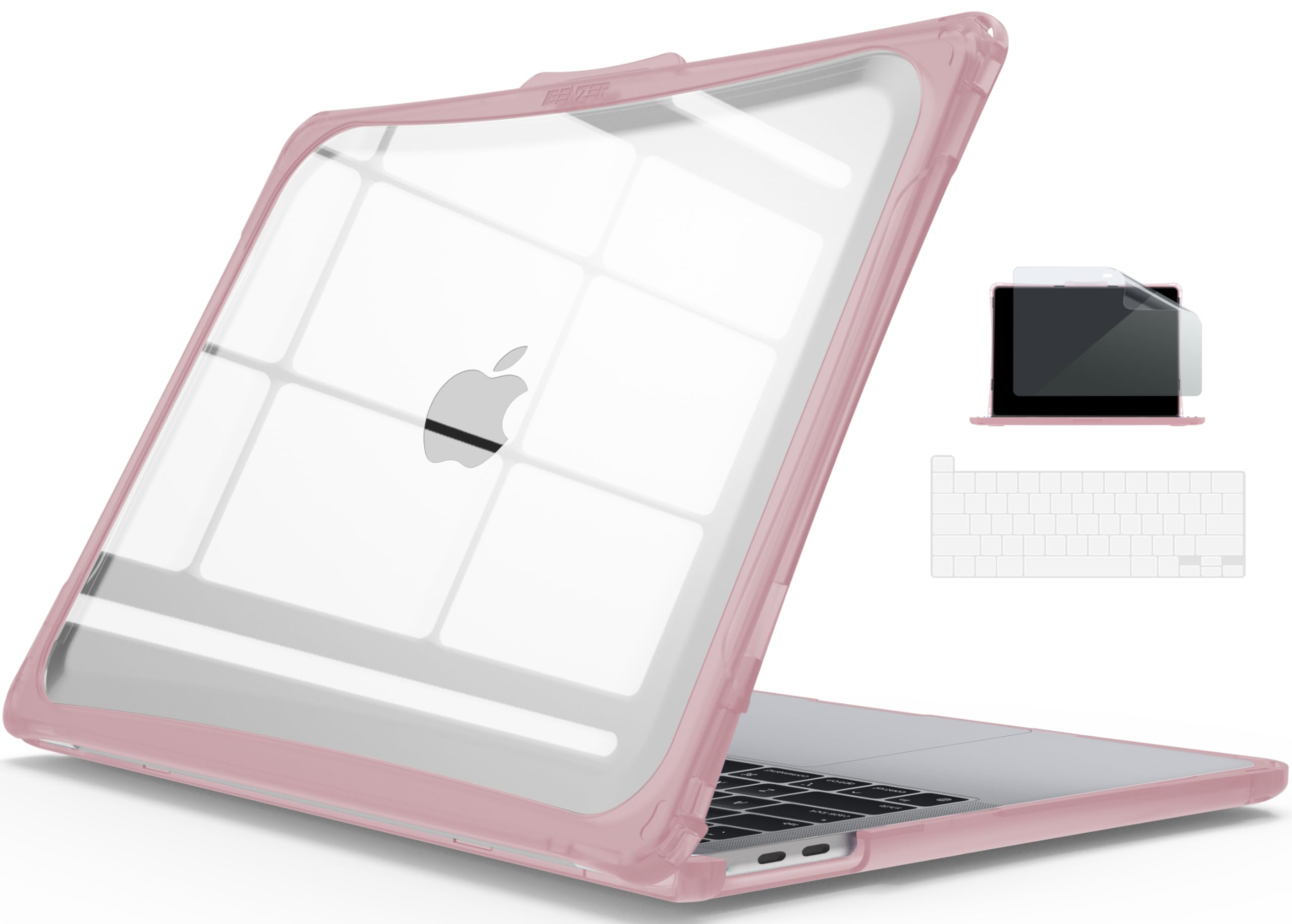 Photo 1 of IBENZER Heavy Duty Case for 2024 2023 2022 M2 M1 MacBook Pro 13 inch A2338 A2289 A2251 A2159 A1989 with Screen Film&Keyboard Cover, Hexpact Case for 2024-2016 Mac Pro 13, Pinkish, HPE-T13PKSH+2