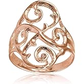 Hoops & Loops 925 Sterling Silver Filigree Celtic Swirl Design Statement Ring for Women Teen Girls, Silver, Yellow Gold, Rose Gold Size 5-10