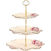 fanquare 3-Tier Royal Vintage Floral Cupcake Stand with Gold Trim | Fruit Plate, Dessert Stand for Birthday Wedding Tea Party