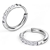 Hypoallergenic Unisex Surgical Steel Small Cubic Zirconia Huggie Hoop Earring, Color Gold - Silver - Rose Gold - Black - Rainbow, Size 6mm- 12mm Safe for Sensitive Ear