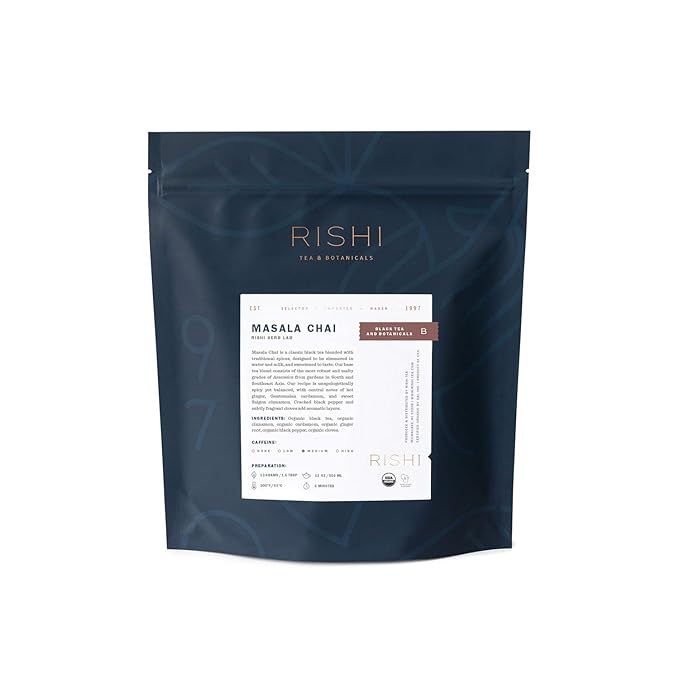 Rishi Masala Chai Tea Organic Loose Leaf Black Tea Blend 1 Lb Bag