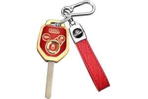 QBUC for Subaru Key Fob Cover With Keychain Soft TPU Protection Case Compatible with 2008-2019 Subaru Ascent BRZ Crosstrek Forester Impreza Legacy Outback Solterra WRX STI XV(Gold Trim Red)