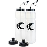 Cannon Sports 1 Liter Sports Water Bottle, BPA-Free, 34 Oz Capacity, Large Mouth, 2 lids (Straw and Squeeze), Great For Helmet Sports Such As Hockey, Lacrosse, Football, Boxing (2 Pack) (Clear)