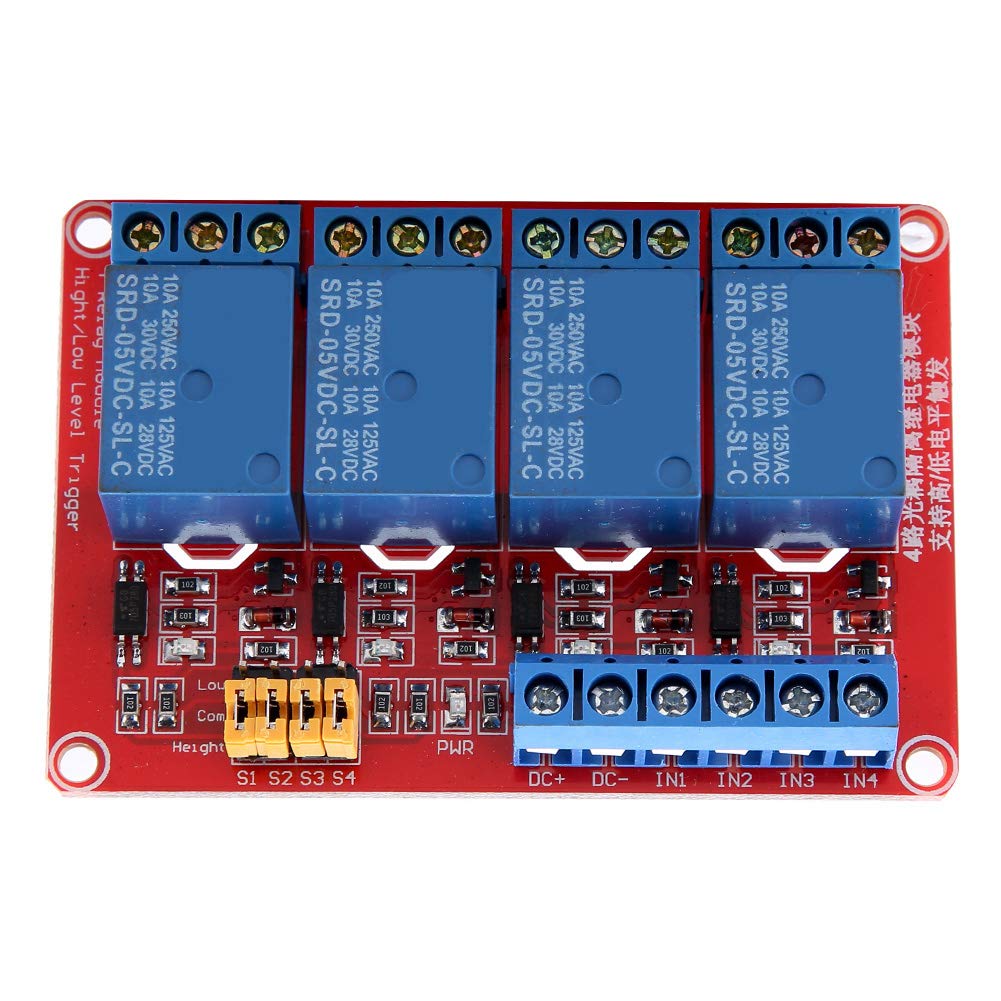 Keenso 4 Channel Relay Module, 5V Relay Board with Optocoupler, High & Low Trigger, 5V/12V/24V