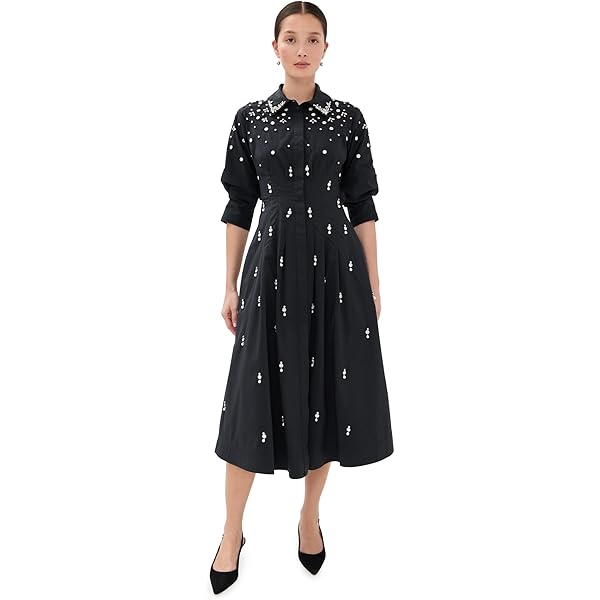 knee length dresses for ladies Black Rubina Embroidery Pajama Slip Dress
