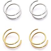 4Pcs Handmade Double Hoop Earrings for Single Piercing, 2 Sterling Silver & 2 Gold Plated Double Twist Earrings for One Hole, Cartilage Earrings for Women, Everyday Tragus Piercing Jewelry