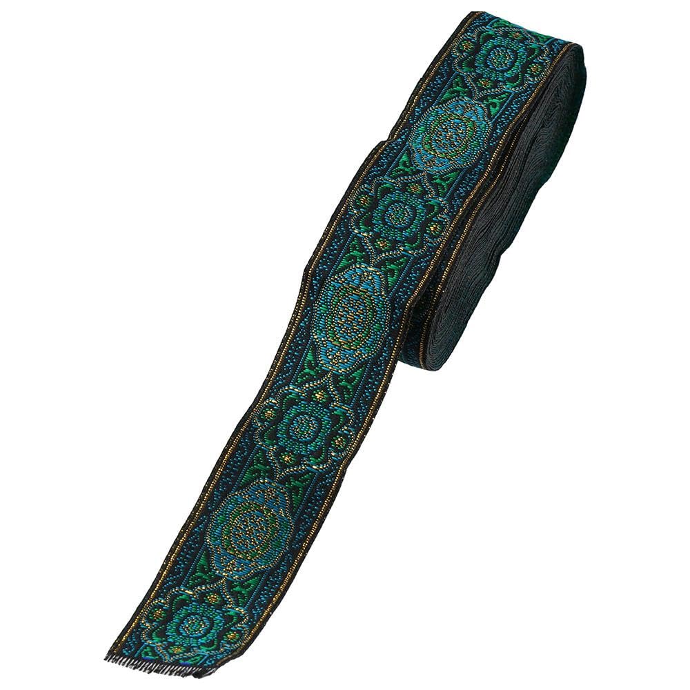 YYlingx 1 Roll 7.7 Yard Vintage Jacquard Ribbon, 1.3 Inch Green Ethnic Style Costume Emobridered Woven Ribbon Fabric Trim Fringe for DIY Clothing Accessories, Wedding, Party Decoration