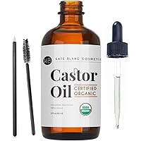 Castor Oil (2oz) USDA Certified Organic, 100% Pure, Cold Pressed, Hexane Free by Kate Blanc. Stimulate Growth for…