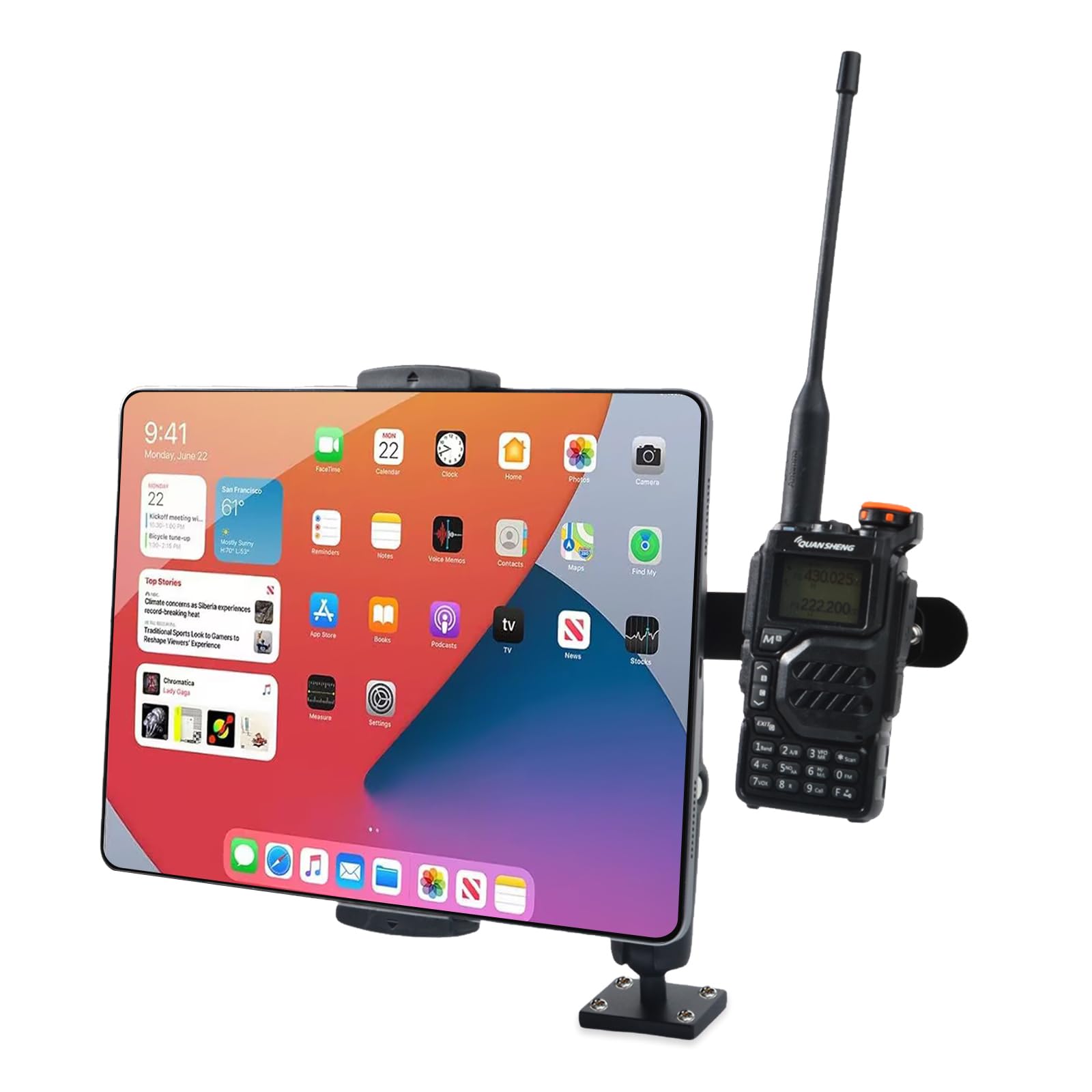HYSHIKRA Truck Two Way Radio Holder Mount One Clip One IPAD Placement Accessory, for IPAD Handheld Radio/Speaker Microphone/Mobile Radio Speaker Compatible with Baofeng Kenwood Motorola Quansheng