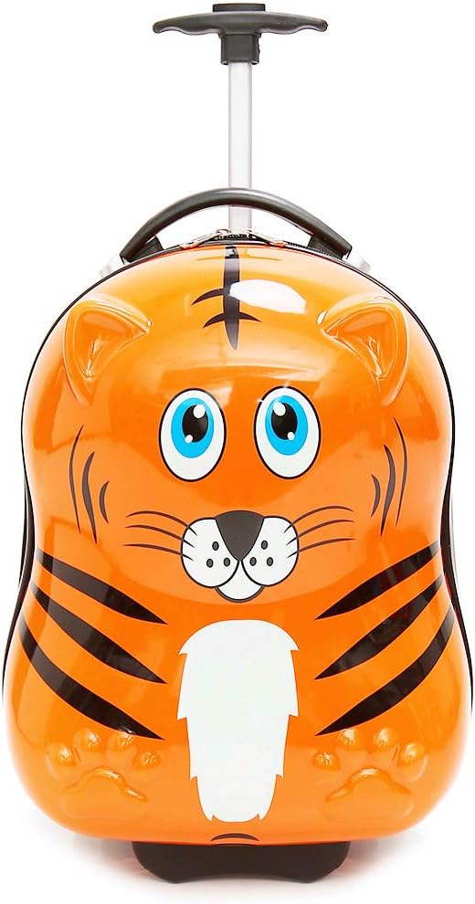 16" Children Carry On Luggage Kids Rolling Suitcase Zoo Cartoon Cute Animal Travel Trolley Suitcase PC With Universal Wheels with Zipper for Boys Girls (orange)