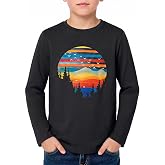 Haloumoning Boys Graphic Long Sleeve T-Shirts Casual Tops Basic Tees | Kids Youth Crewneck Printed Shirts, Colorful Fun Silhouette Print, Soft Comfortable, School Casual Daily Shirt 5-14 Years
