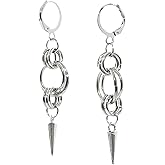 Flgtby Gothic Punk Silver Spike Earrings Y2k Dangle Drop Hoop Cool Earrings Unique Personalities Jewelry for Women Men