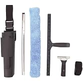 XERO Window Squeegee Cleaning Caddy Kit- Holster Side Bucket with Adjustable Belt -18" Channel with Handle and 1-18" T-Bar Washer with Sleeve Windshield Cleaner Tool