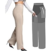 BRXL 2 in 1 Dress Pants for Women Work Tummy Control Shapewear Long Wide Leg Winkle Free Business Casual