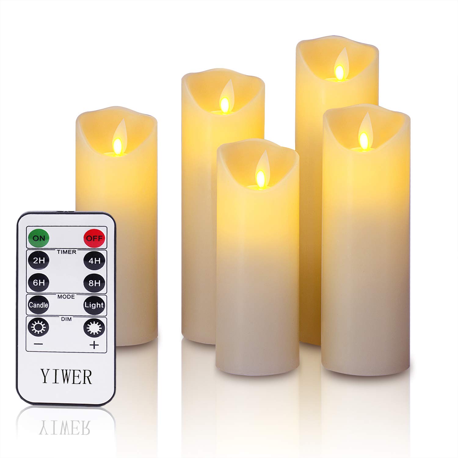 YIWER LED Candles,5.5"/6"/6.5"/7"/8" Set of 5 Real Wax Battery Flameless  Candles Include Realistic Dancing LED Flames and 10-Key Remote Control with  ...