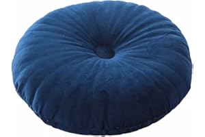 HLOVME Round Pillow Cushion for Couch Velvet Decorative Small Throw Pillow Solid Color for Living Room Bed Floor 13.7”, Navy Blue