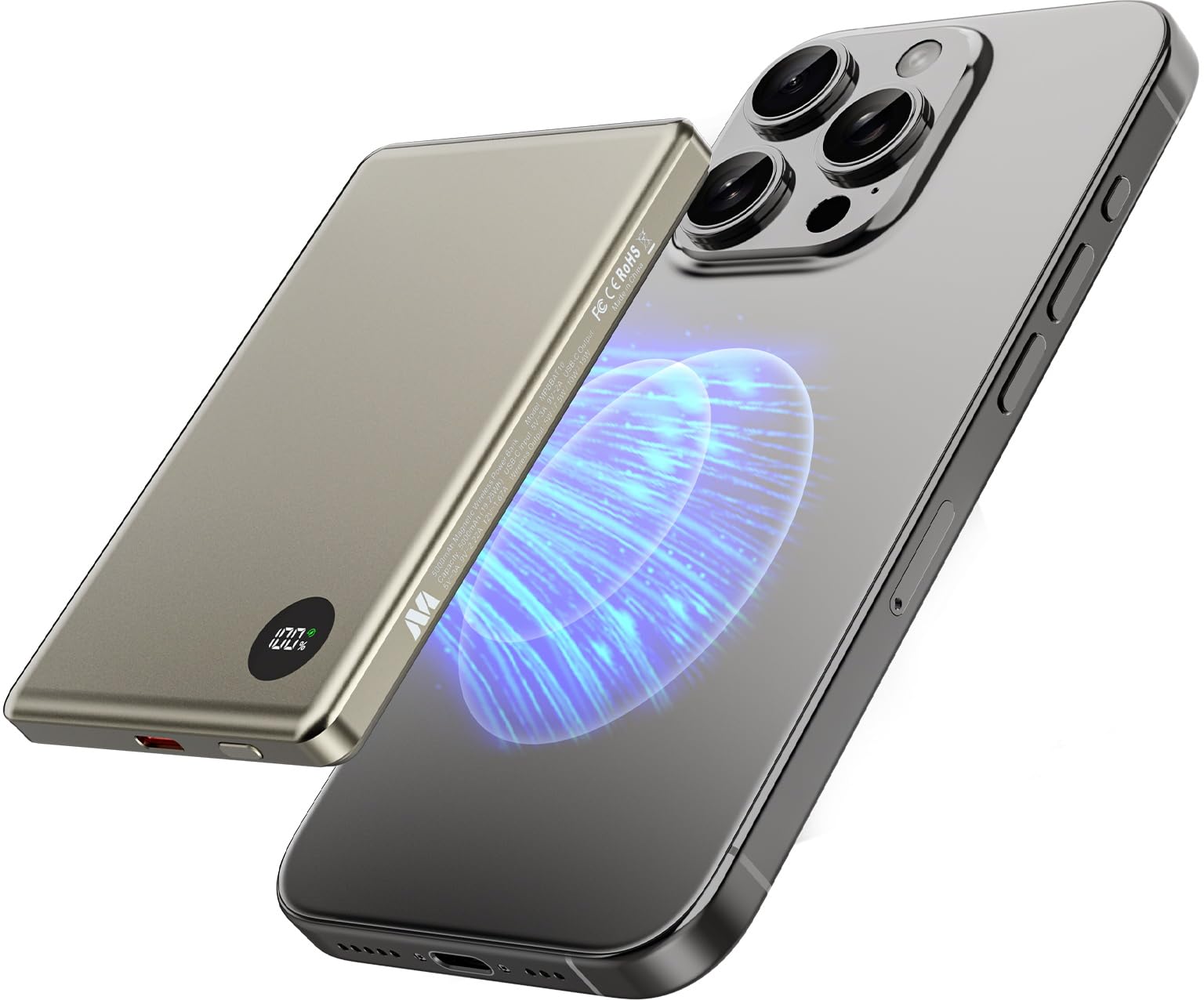 Photo 1 of MYBAT 5000mAh Magnetic Wireless Power Bank - Natural Titanium