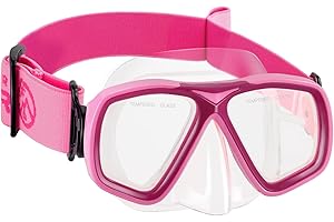 OutdoorMaster Jellyfish Kids Swim Goggles with Nose Cover, Snorkel Diving Mask with Elastic Fabric Strap, Anti-Fog Tempered Glass Swimming Goggles for Boys and Girls, Age 6-14