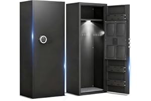 10-12 Fingerprint Large Gun Safe for Pistols, Gun Safe with Removable Shelf and 3 Magnetic Gun Slots, Gun Cabinet with Magnet