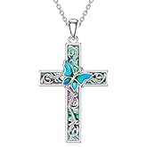 WINNICACA Cross Necklace Sterling Silver Abalone Shell Butterfly/Dragonfly/Ladybug Jewelry Gifts for Women Girls Birthday
