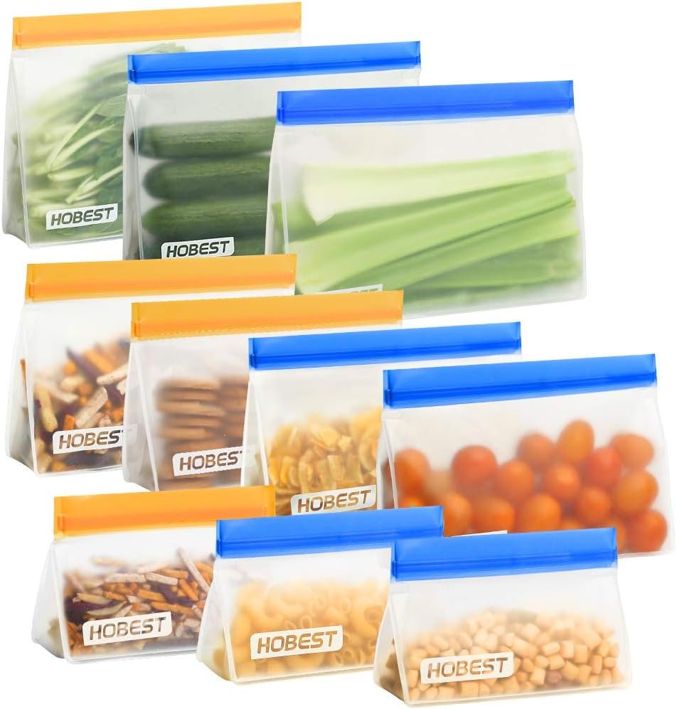 Reusable Storage Bags,Hobest 4 Stand Up Sandwich Bags, 3 BPA Free Snack Bags for Kids, 3 Leakproof Freezer Bags for Lunch 10 Pack