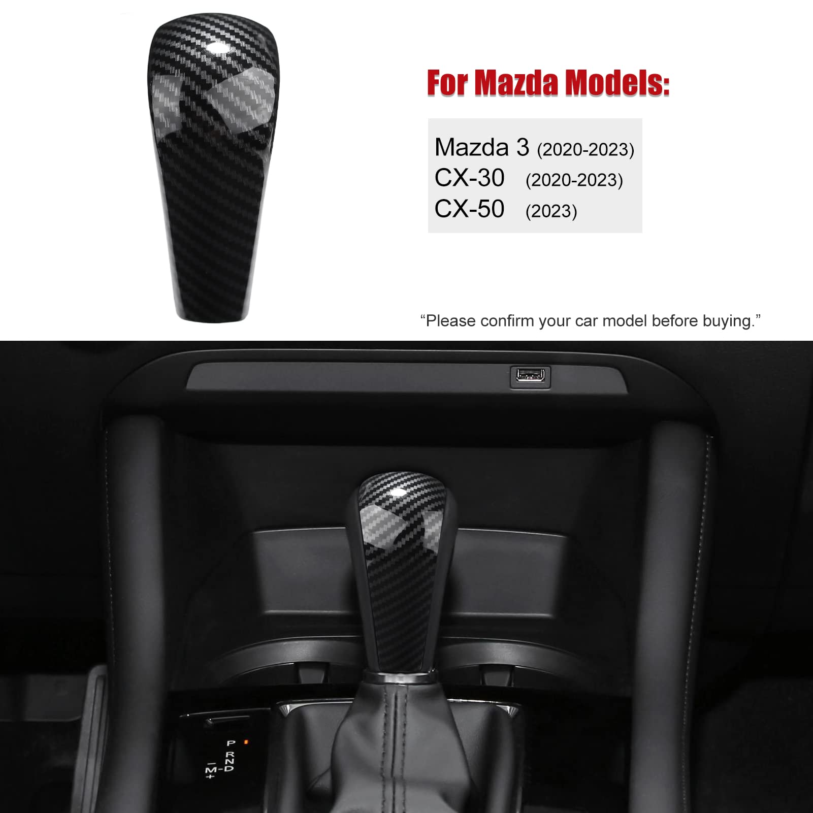 Compatible with Mazda 3 CX-30 CX-50 Accessories Sporty Car Gears Gear Panel Gear Shift Knob Cover Trim Cap Interior Decoration Sticker -Carbon Fiber Style