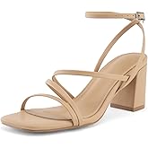 LACUONE Strappy Heels for women Block Heels Square Toe Chunky Ankle Buckle Pump Heeled Sandals