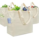 Dwscroad Canvas Tote Bag, Heavy Duty Reusable Grocery Bags with Pockets, Large Shopping Bags (3 Pack)