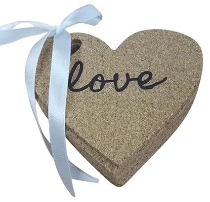 10 Heart Shaped Cork Coasters Love Inscribed On Each Coaster Perfect Wedding Reception Table Decoration Bridal Party Baby Shower Favors