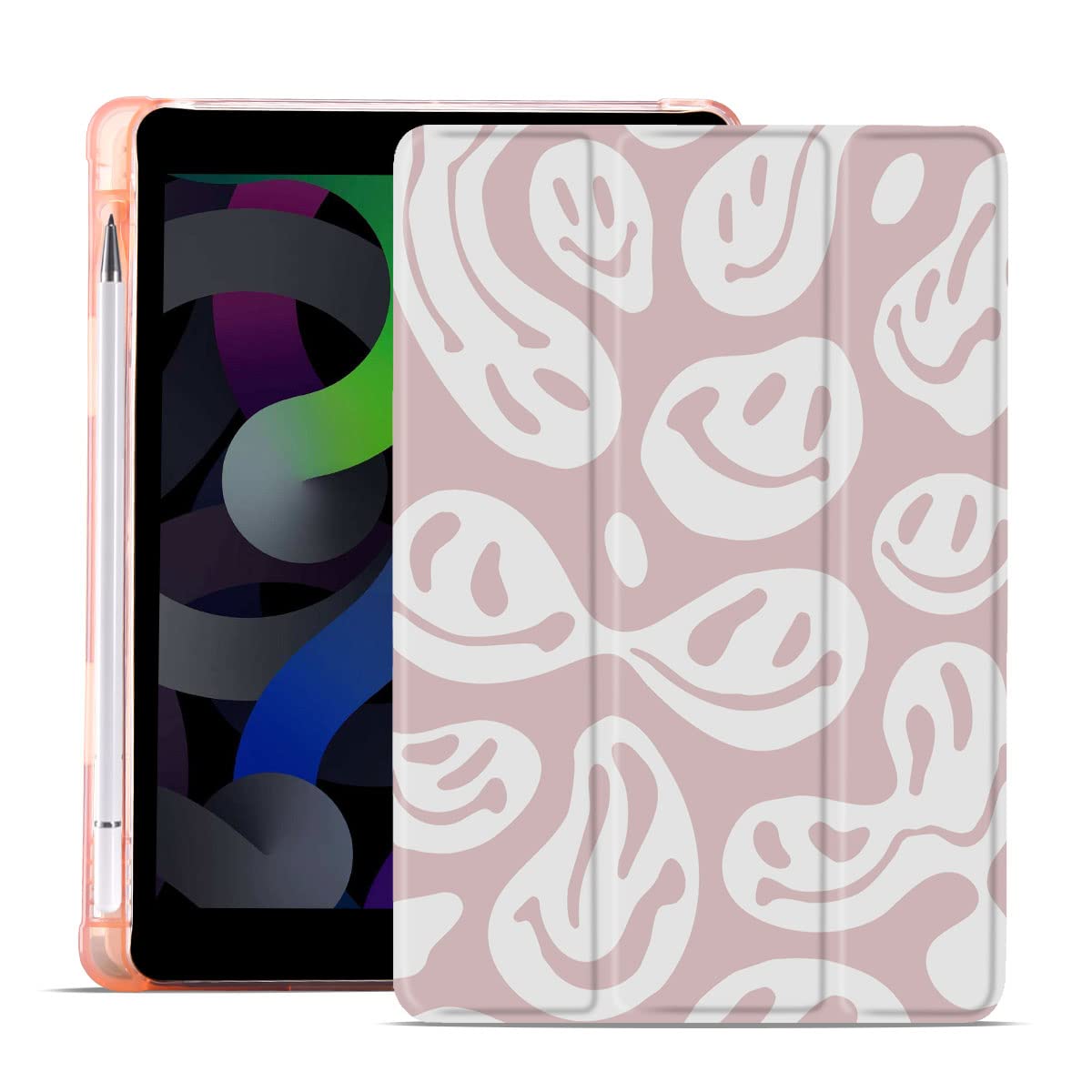 MAYCARI Aesthetic Funny Face-C Case for iPad Pro 12.9 inch 2021/2020/2018, Cute Case with Pencil Holder, Support Auto Sleep/Wake, Soft TPU Back Protective Case for Girls Women Men