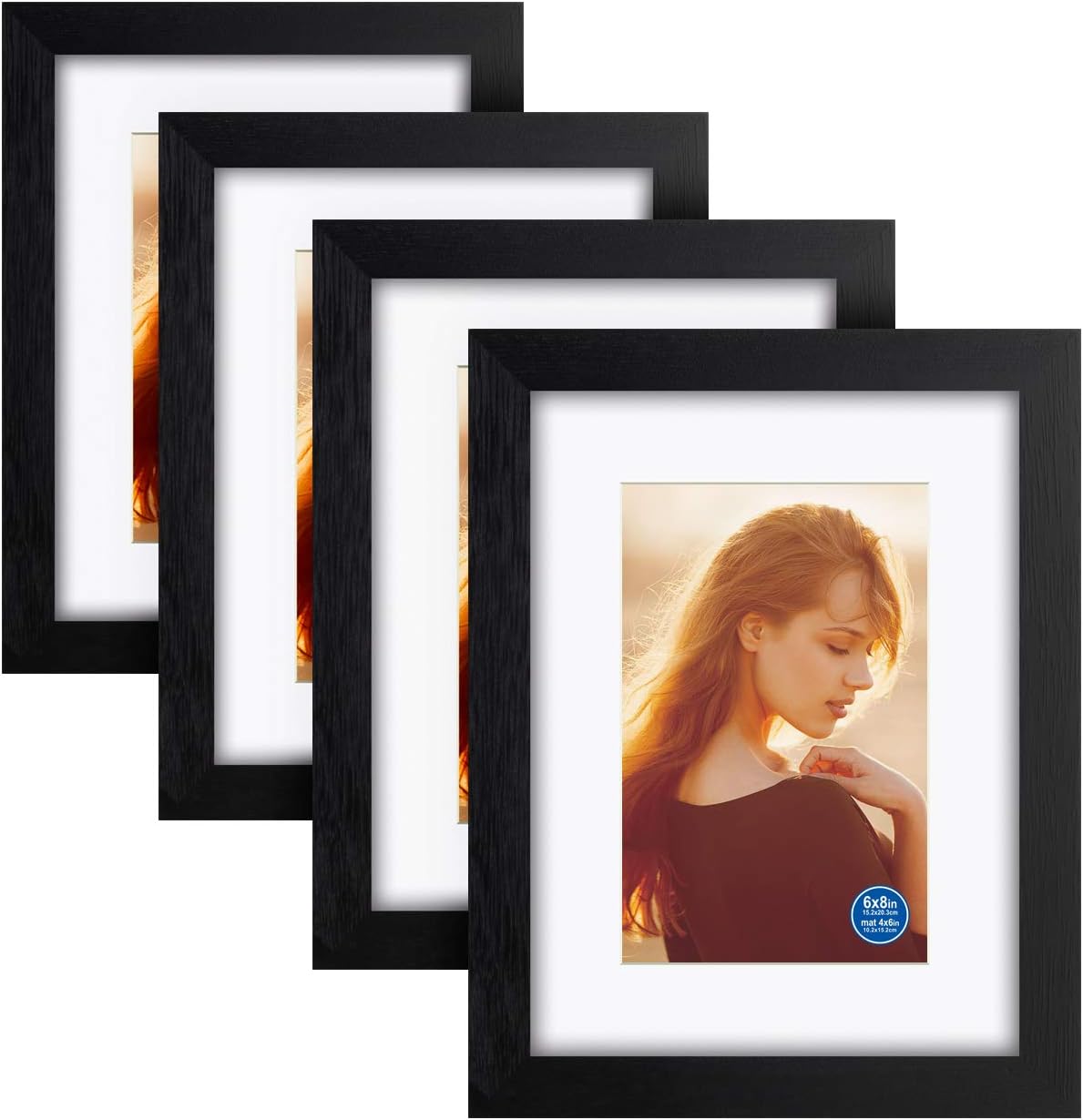 Photo Albums, Frames & Accessories - RR ROUND RICH DESIGN 6x8 inch Picture Frames Made of Solid Wood and HD Glass Display Photos 4x6 with Mat or 6x8 Without Mat 4PK Black