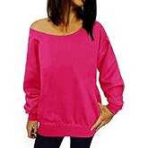 GSVIBK Womens Long Sleeve Off Shoulder Sweatshirt Soft Pullover Tops Slouchy Sweatshirts Casual Solid Shirts