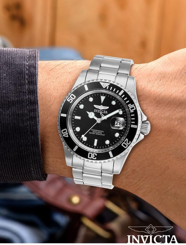 Relógio masculino de quartzo em aço inoxidável invicta pro diver, preto/prata, 40 mm