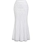 SHENHE Women's Elegant Lace Long Skirt Elastic High Waisted Ruched Bodycon Fishtail Skirt