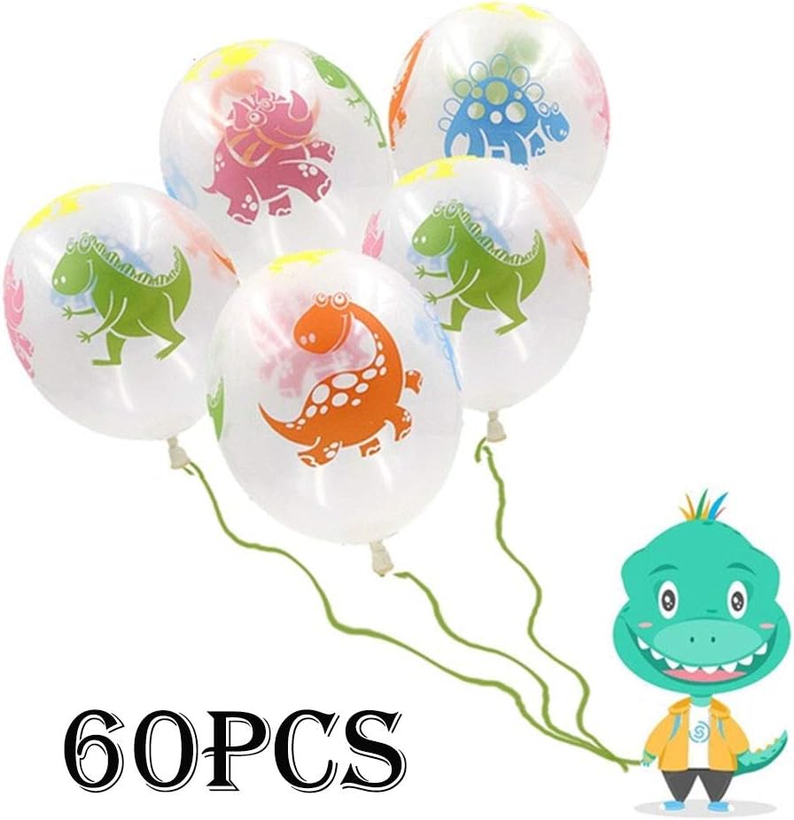 Dinosaur Balloons 60 Pcs，12" Transparent Latex Balloons Cartoon Animal Balloons for Baby Shower Dino Jungle Jurassic Birthday Party Decorations Supplies