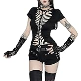 TOMETO STAR Women Rave Punk Scoop Neck T Shirt - Cutout Petite Goth Club Going Out Top Tee